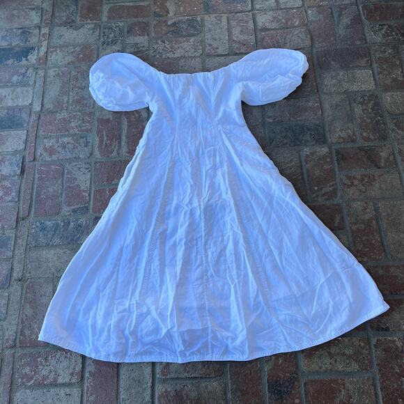 COS Off-The-Shoulder Puff-Sleeve Midi Dress White Size 8 A-Line - Picture 4 of 4